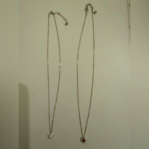 Swarovski-white gold plated double necklace-Star & Red Heart Pendant-barely worn